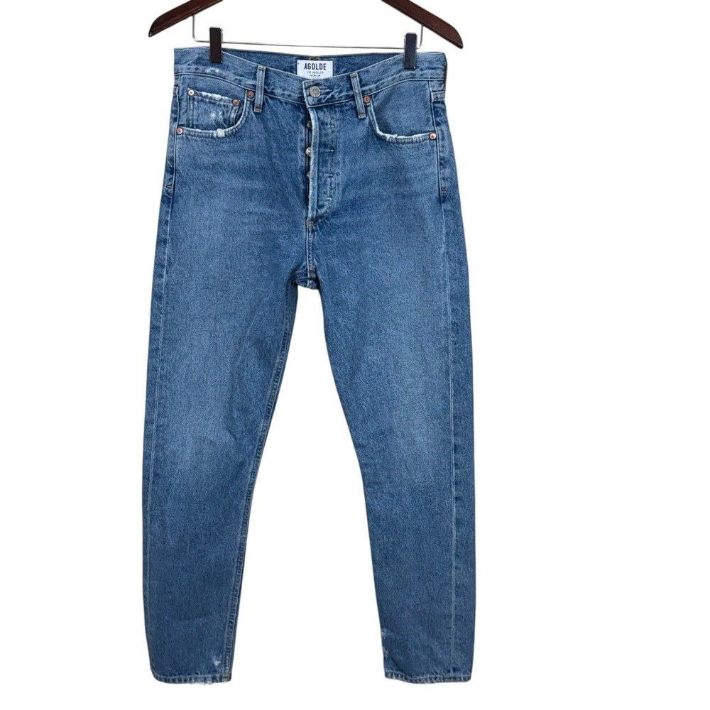 AGOLDE Jamie Jeans Womens 27 Med Wash Blue High Rise Straight Distressed Denim